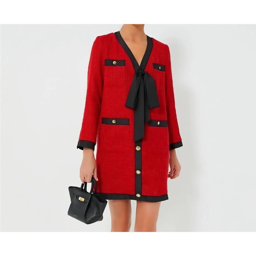 NWT Tuckernuck Pomander Place Coco Tweed Bow Mini Dress in Red Sz L